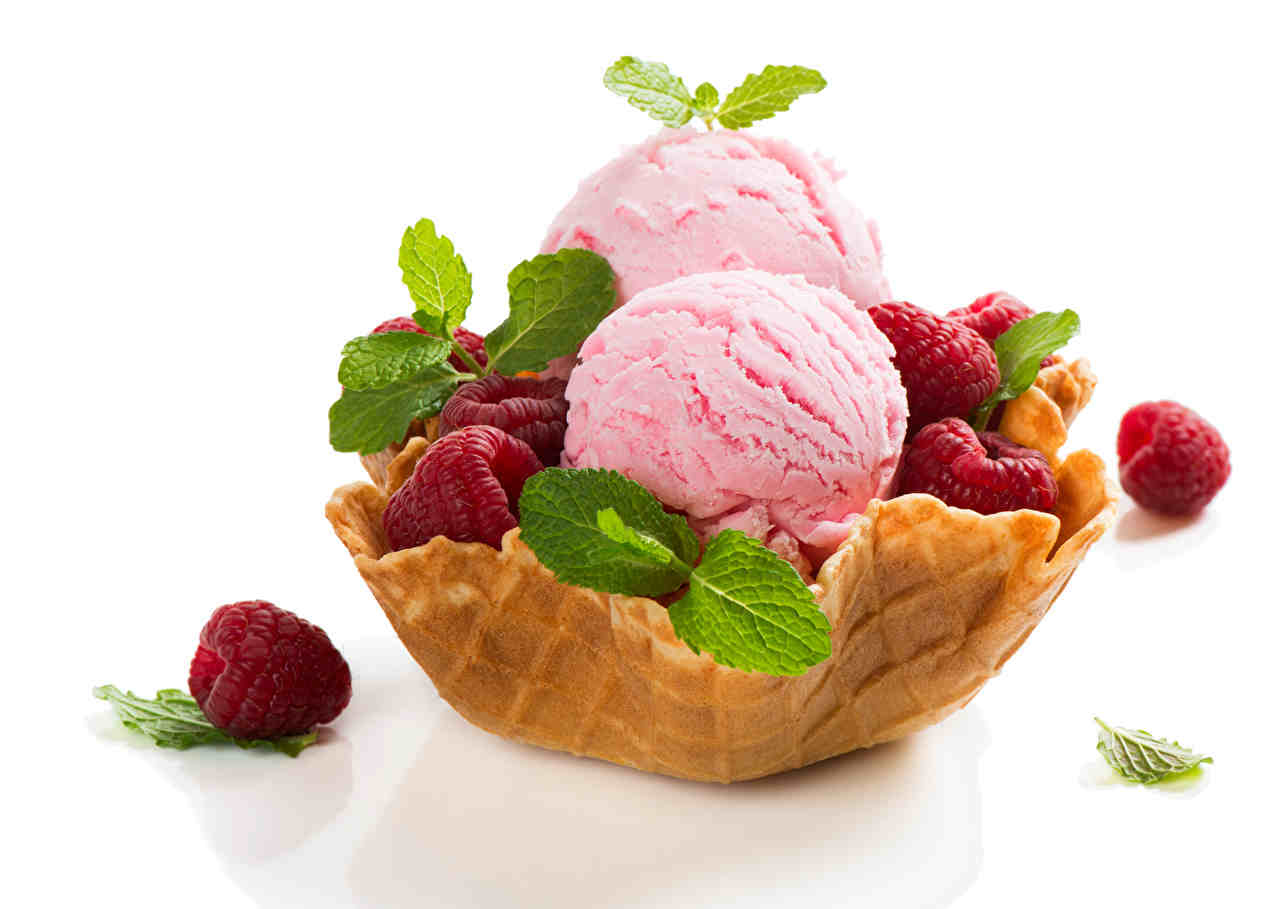 Raspberry ice cream and fruit